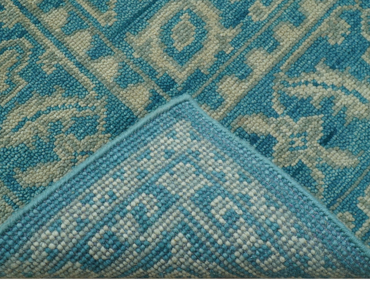 Custom Made Traditional Turkish Design Blue Hand Knotted Wool Area Rug.
