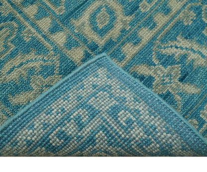 Custom Made Traditional Turkish Design Blue Hand Knotted Wool Area Rug.
