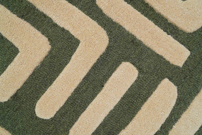 Maze Custom Made Modern Abstract Design Olive Hand Tufted Wool Area Rug.