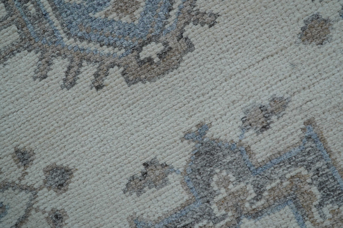 Luxe Custom Made Turkish Ivory Hand knotted Wool And Linen Blend Rug.