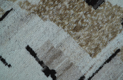 Fossil Custom Made Contemporary Brown Hand knotted Wool Rug.