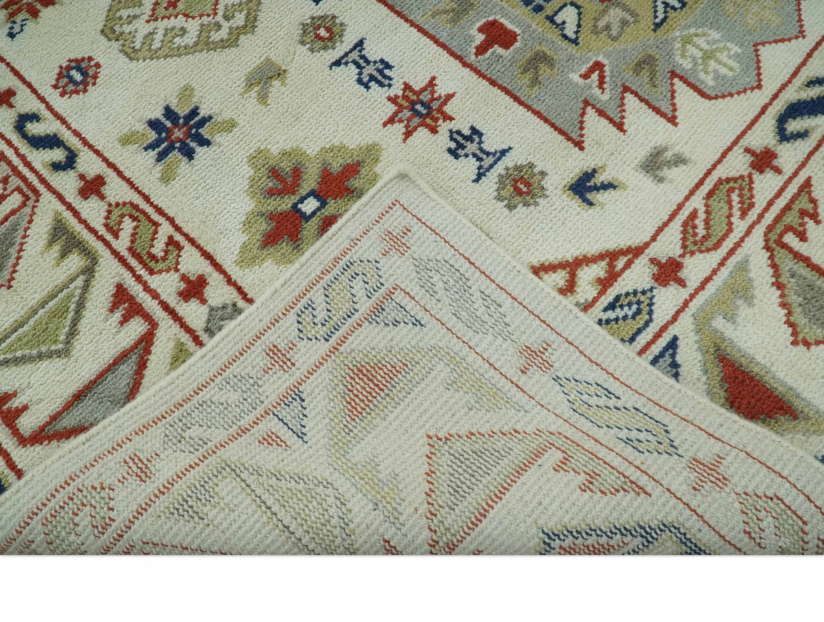 Traditional Mamluk design Ivory, Rust and Olive Hand knotted Multi Size wool rug.