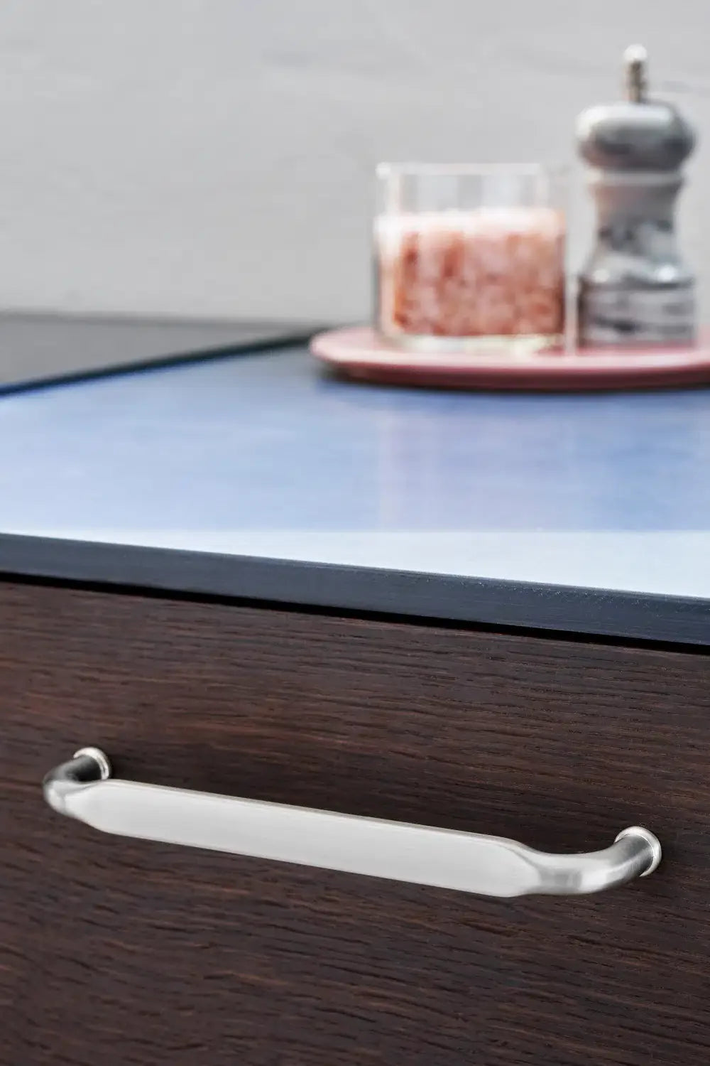 Satin Steel "Gate" Knob and Drawer Pull.
