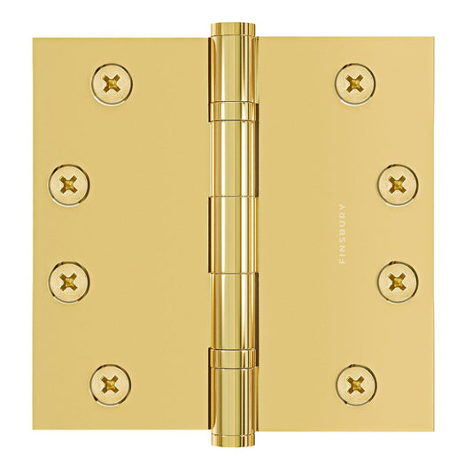 4x4 Inch Solid Brass Ball Bearing Door Hinge - Non Lacquered Polished Brass.