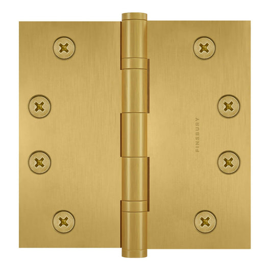 4x4 Inch Solid Brass Ball Bearing Door Hinge - Satin Brass.
