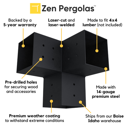 Pergola 3-Arm Post Bracket (for 4x4 Wood Posts).