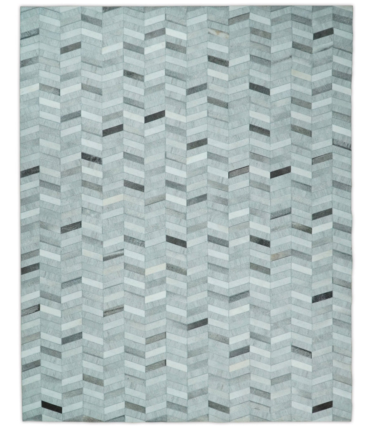 Custom Made Ivory and Silver Geometrical Handmade Leather Rug.