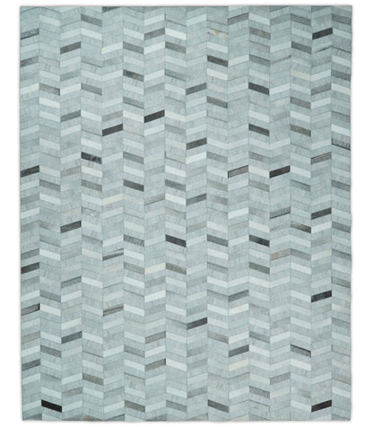Custom Made Ivory and Silver Geometrical Handmade Leather Rug.