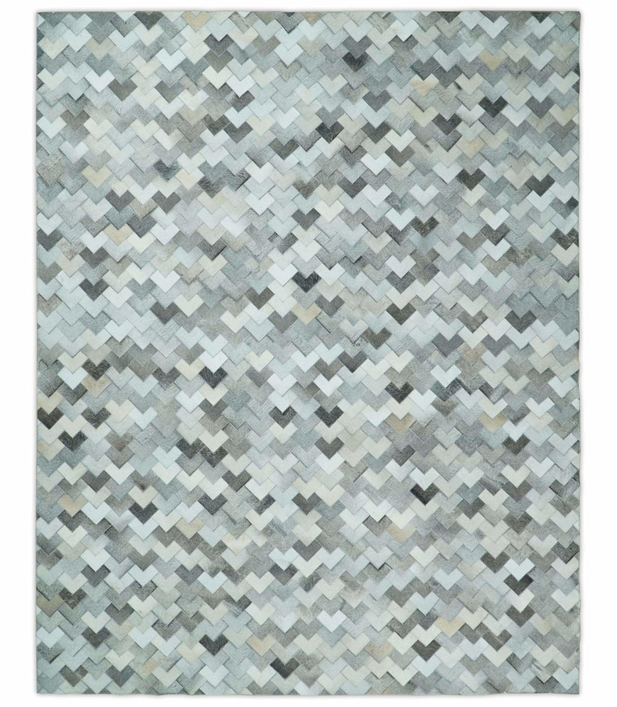 Custom Made Ivory and Gray Modern Geometrical Leather Rug.