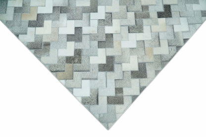 Custom Made Ivory and Gray Modern Geometrical Leather Rug.
