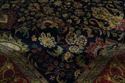 Brown and Black Traditional Style Hand Knotted Wool Area Rug.