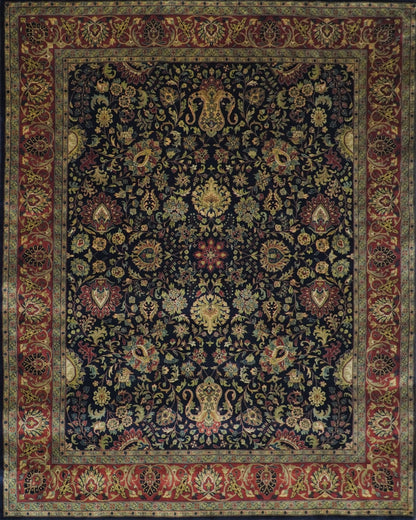 Brown and Black Traditional Style Hand Knotted Wool Area Rug.
