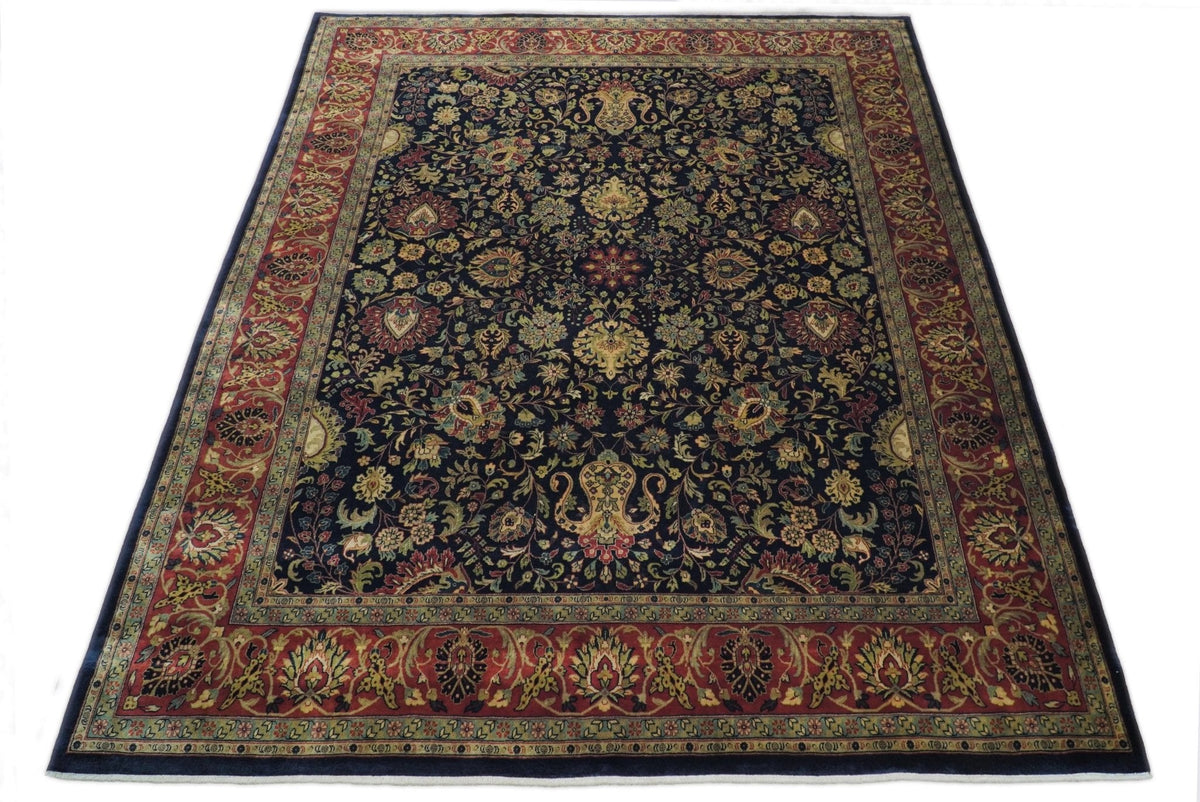 Brown and Black Traditional Style Hand Knotted Wool Area Rug.
