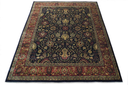 Brown and Black Traditional Style Hand Knotted Wool Area Rug.