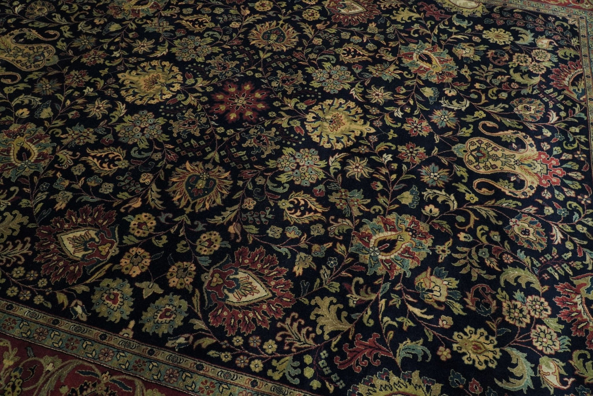 Brown and Black Traditional Style Hand Knotted Wool Area Rug.