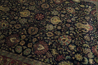 Brown and Black Traditional Style Hand Knotted Wool Area Rug.