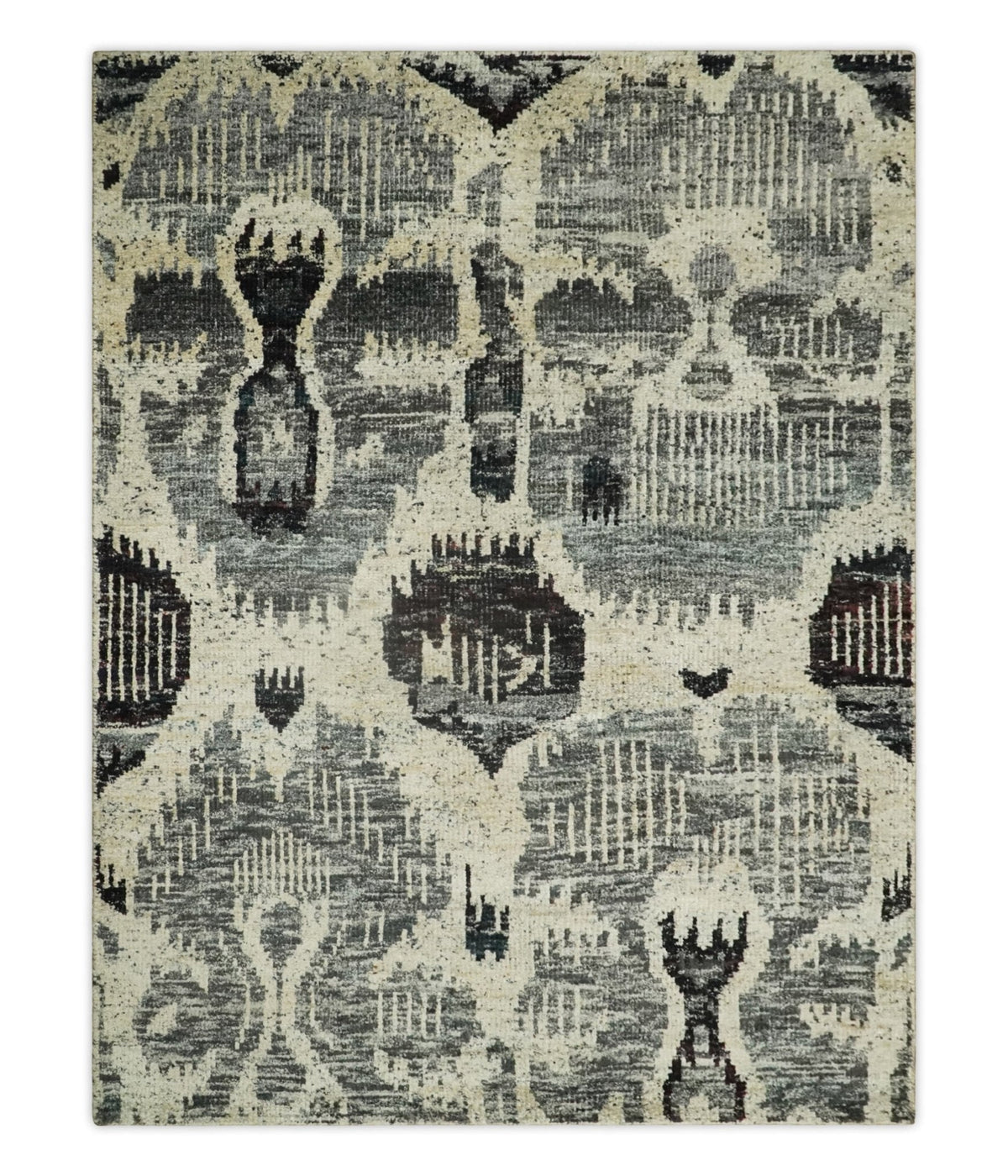 4x6 and 8x10 Hand Knotted Ivory, Charcoal and Brown  Antique Persian Style  Recycled Silk Area Rug.