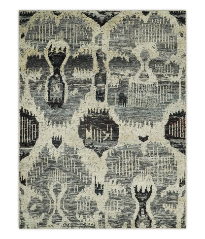 4x6 and 8x10 Hand Knotted Ivory, Charcoal and Brown  Antique Persian Style  Recycled Silk Area Rug.
