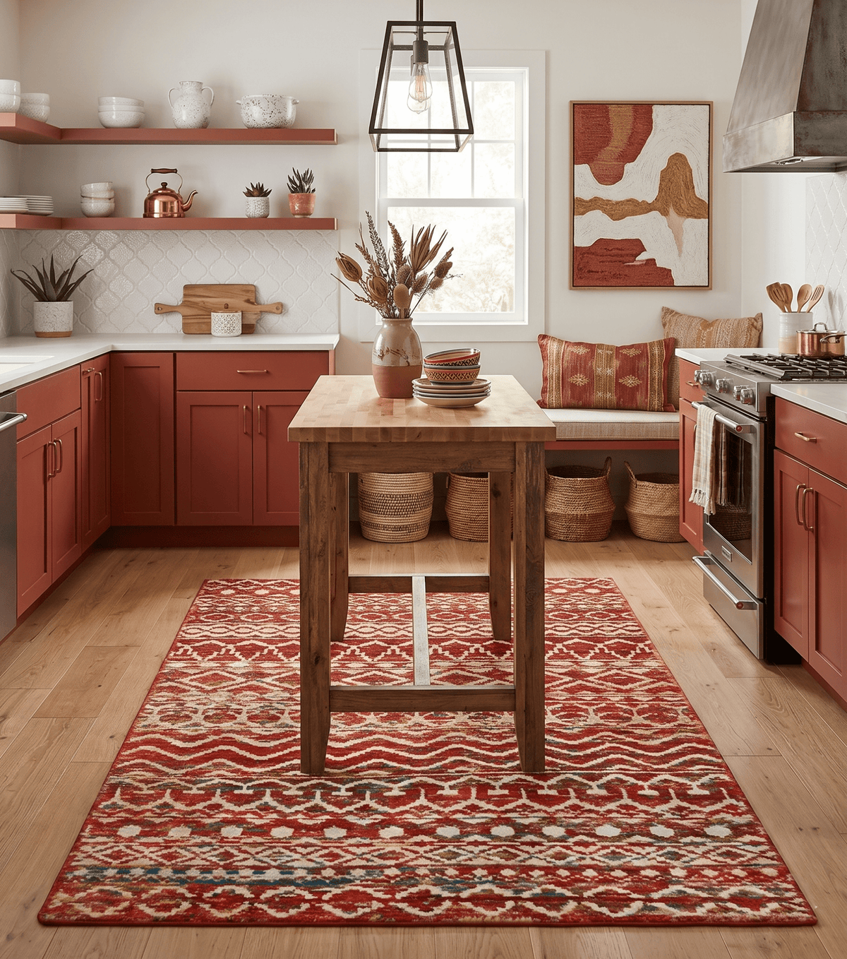 4x6 and 9x12 Hand Knotted Rust and White Modern Contemporary Southwestern Tribal Trellis Recycled Silk Area Rug | OP7.