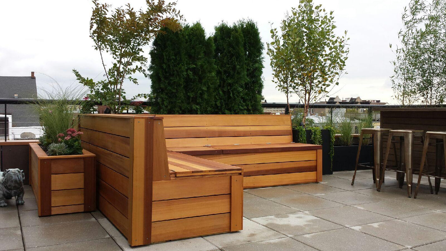 Outdoor bench and planter box created by TCSC