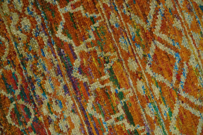 5.6x8.6 Hand Knotted Rust and Beige Modern Contemporary Southwestern Tribal Trellis Recycled wool Area Rug.