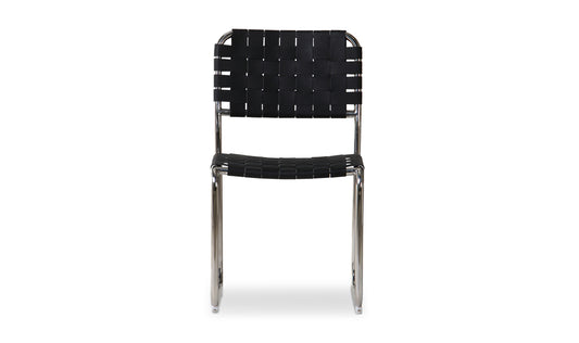 MOMA STAINLESS STEEL DINING CHAIR BLACK LEATHER SILVER -SET OF TWO