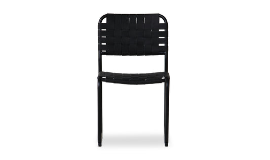 MOMA STAINLESS STEEL DINING CHAIR BLACK LEATHER -SET OF TWO