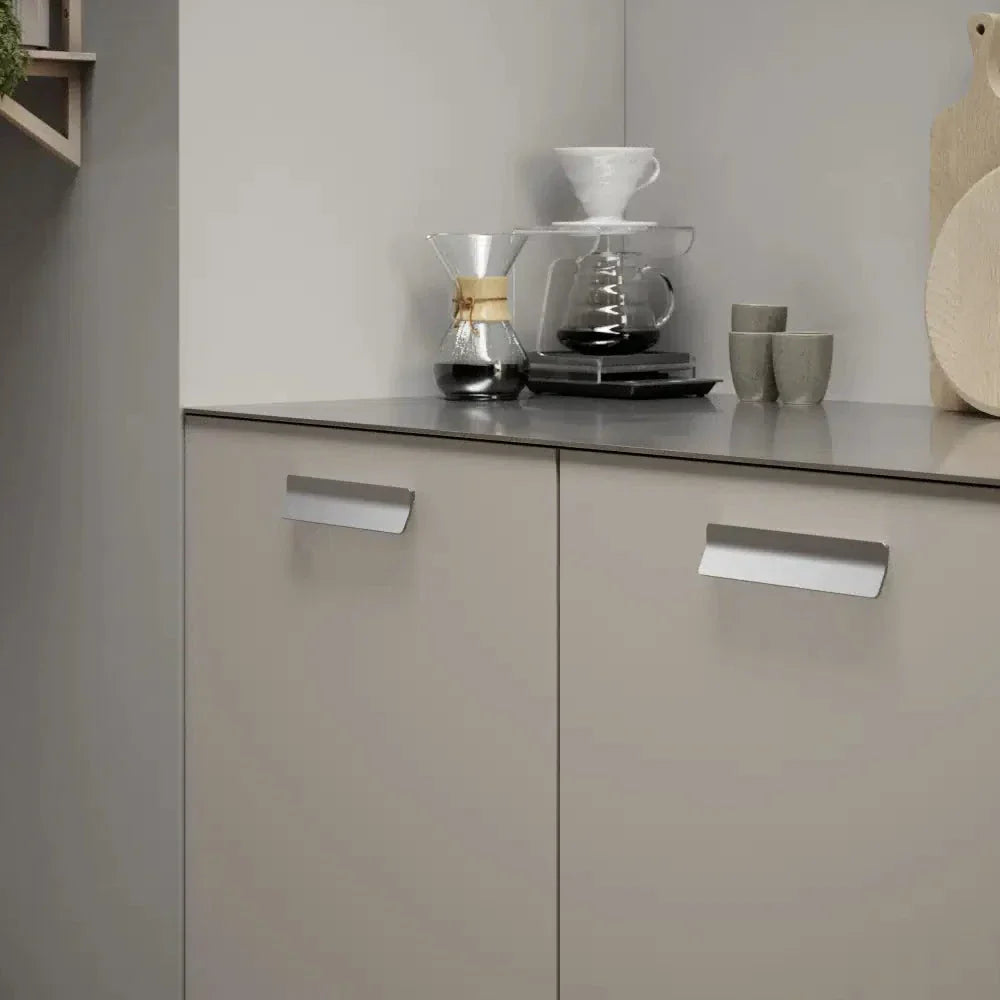 Satin Steel "Leaf" Tab Drawer Pulls.