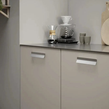 Satin Steel "Leaf" Tab Drawer Pulls.