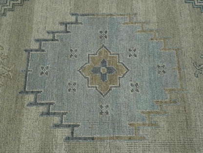 Traditional Medallion Design Blue and Beige Hand Knotted Wool Rug Custom Made.