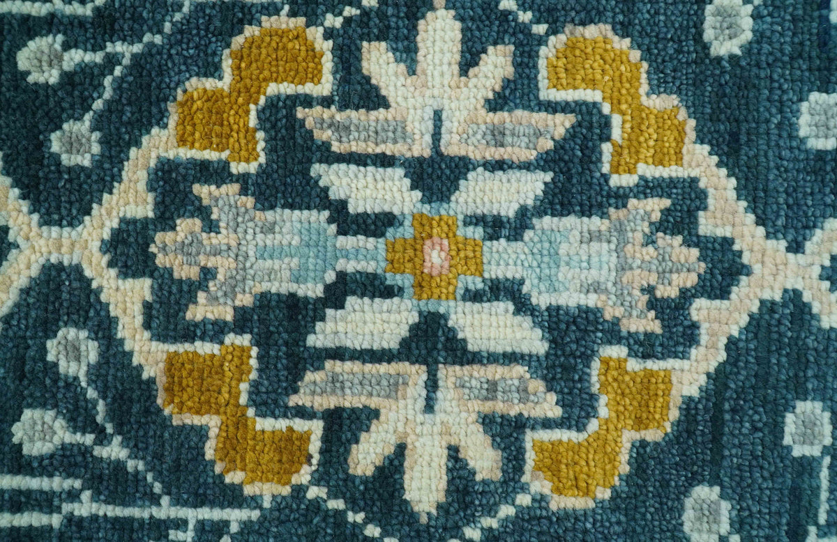 Custom Made Traditional Donegal Design Blue Hand Knotted wool area rug.