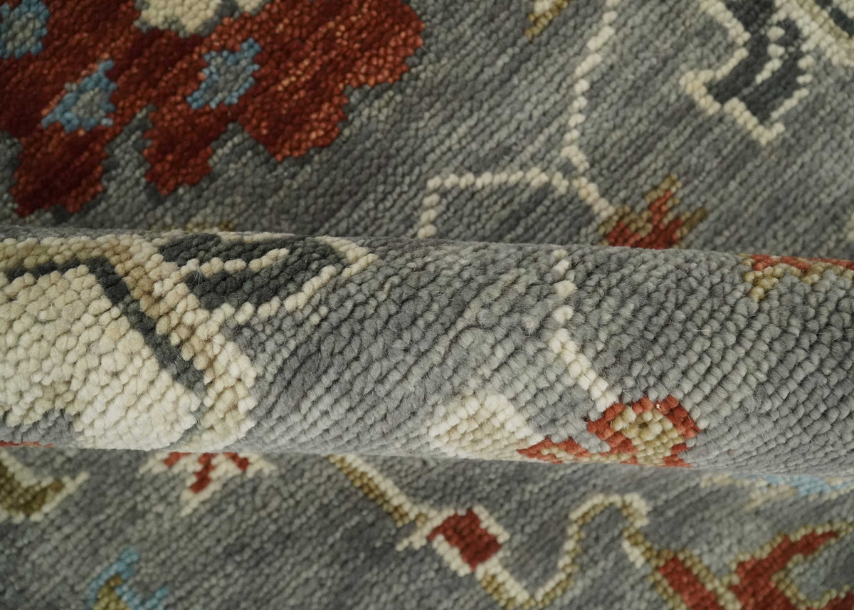 Hand Knotted Gray, Red and Beige Traditional Vintage Style Custom Made Wool Area Rug.