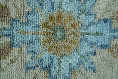 Custom Made Traditional Oriental Design Ivory And Blue Hand knotted Wool Area Rug.