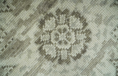 Traditional Turkish Design Beige And Brown Hand Knotted Custom Made wool rug.