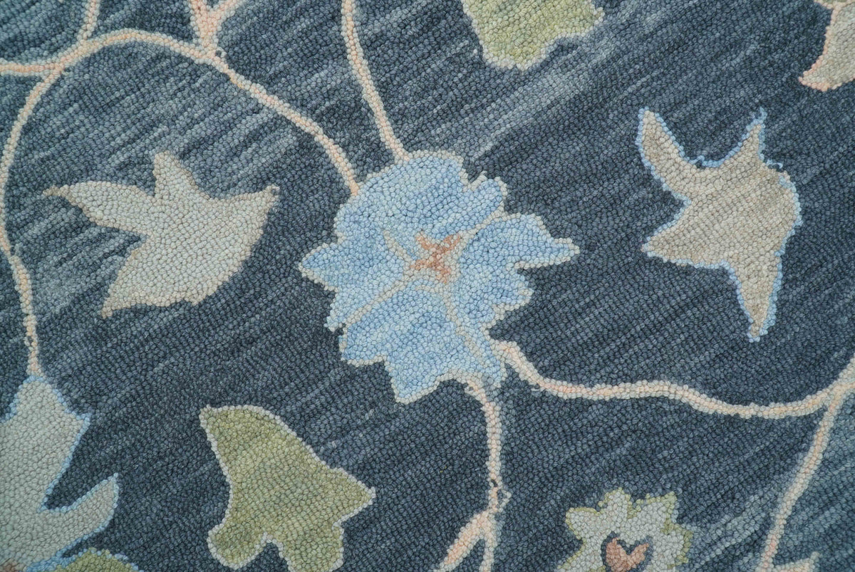 Custom Made Traditional Oushak Charcoal And Beige Hand Tufted Wool Area Rug.