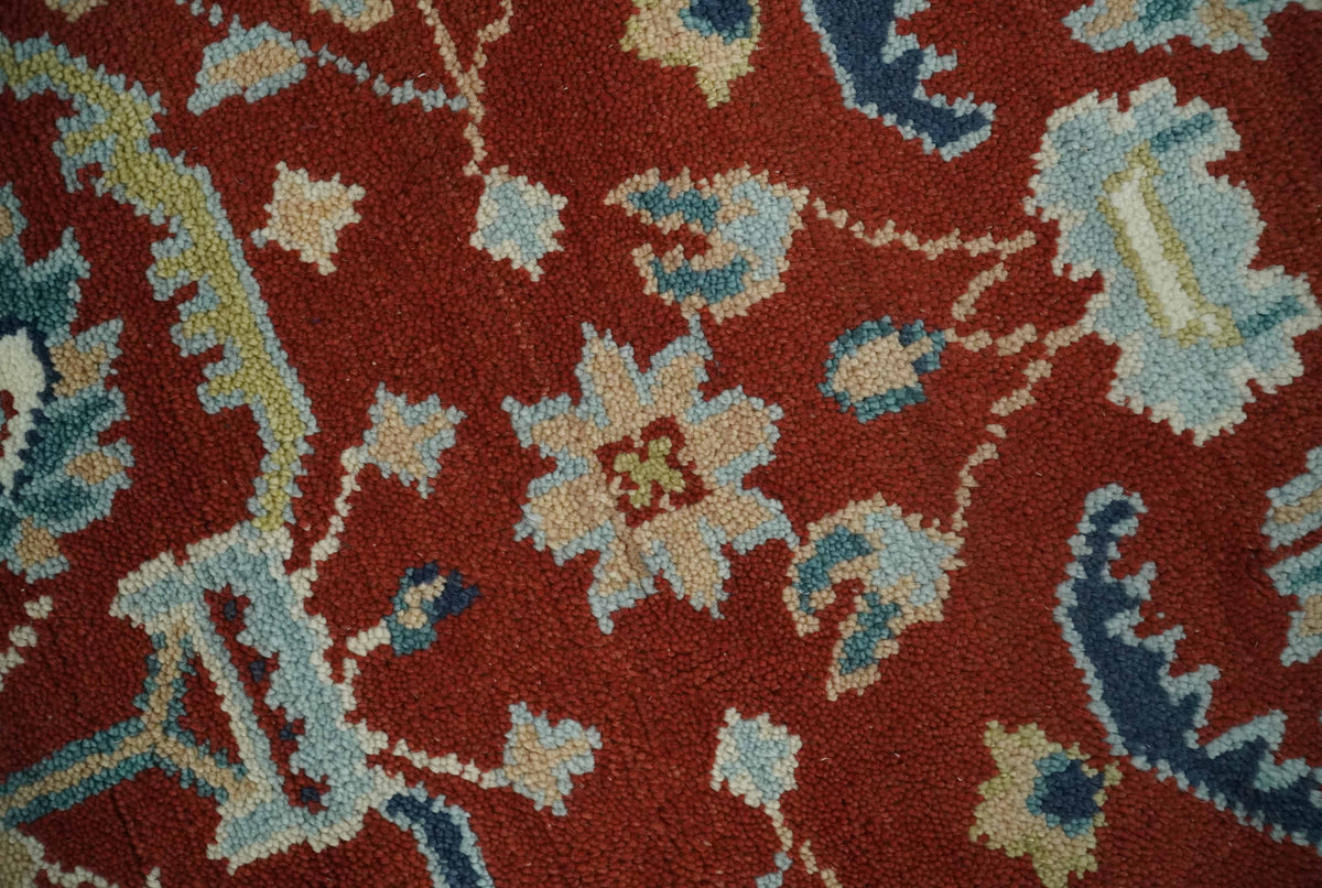 Floral Brown, Blue and Beige Hand Knotted Oriental Oushak Multi Size wool Area Rug.