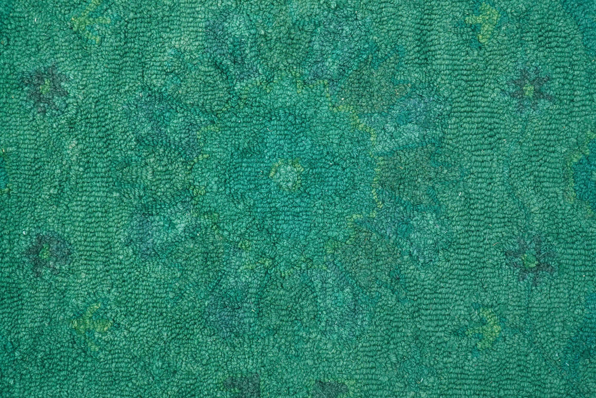 Custom Made Overdyed Traditional Oushak Green Hand Tufted Wool Area Rug.