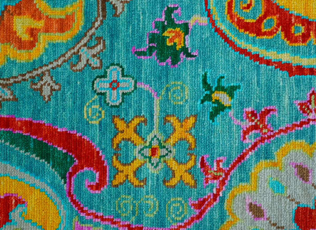 Custom Made Traditional Oriental Design Teal Hand Knotted Wool Area Rug.