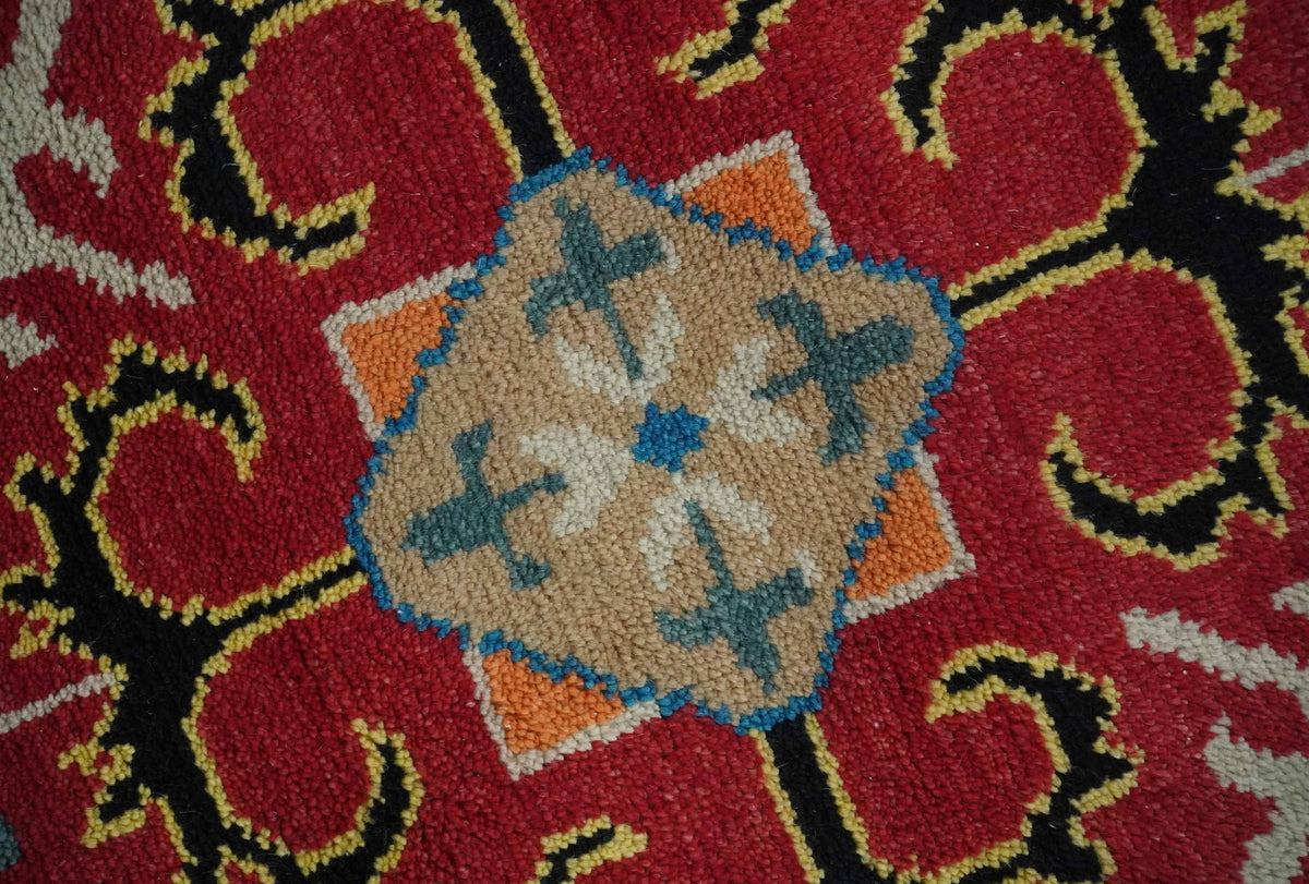 Custom Made Colorful Black, Maroon and Beige Traditional Mamluk Design wool Rug.