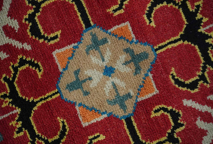 Custom Made Colorful Black, Maroon and Beige Traditional Mamluk Design wool Rug.