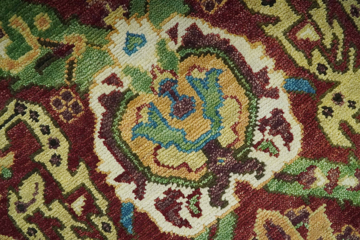 Traditional Large Design Maroon and Green Hand Knotted Custom Made wool area rug.