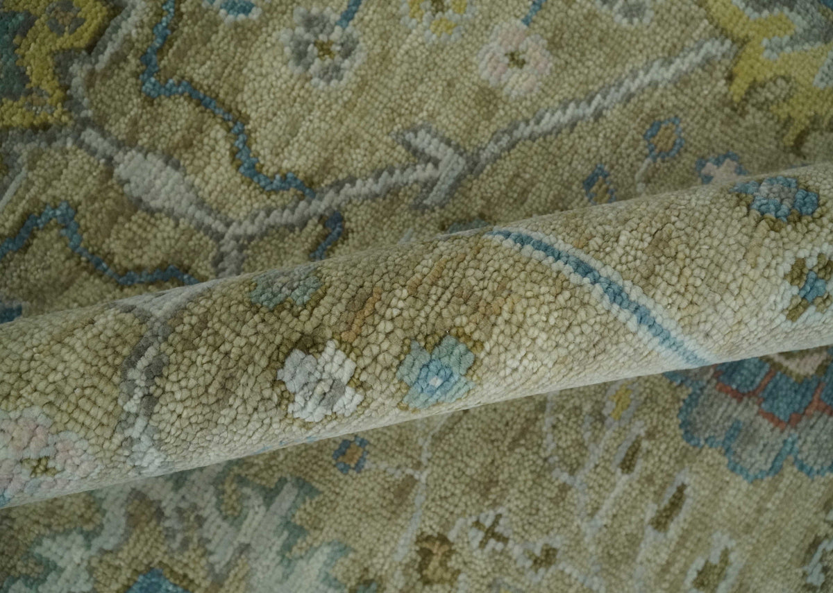 Hand Knotted Beige, Ivory and Gray Traditional Oushak Custom Made Wool Rug.
