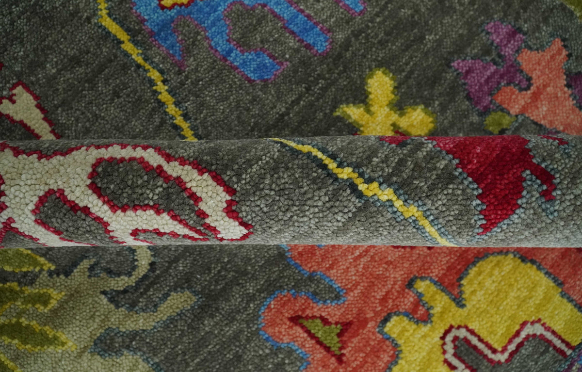 Gray and Olive Wool Colorful Hand knotted Traditional Oushak Multi Size wool Area Rug.