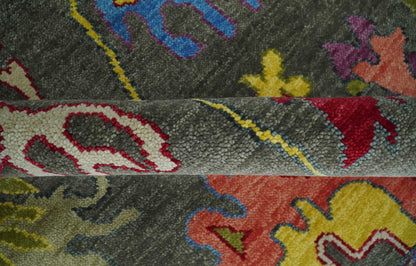 Gray and Olive Wool Colorful Hand knotted Traditional Oushak Multi Size wool Area Rug.
