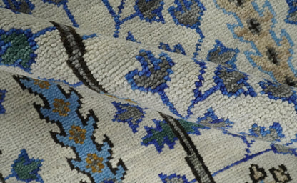 Custom Made Tree of life Hand Knotted Antique Ivory, Blue and Gray Wool area Rug.