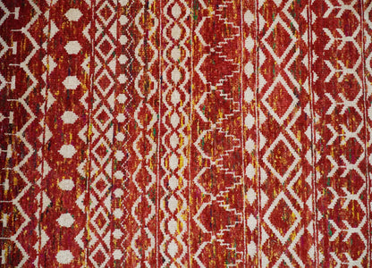 4x6 and 8x10 Hand Knotted Rust, Gold and White Modern Contemporary Southwestern Tribal Trellis Recycled Silk Area Rug.