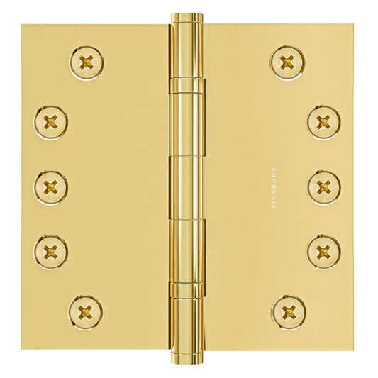 5x5 Inch Solid Brass Ball Bearing Door Hinge - Polished Brass.