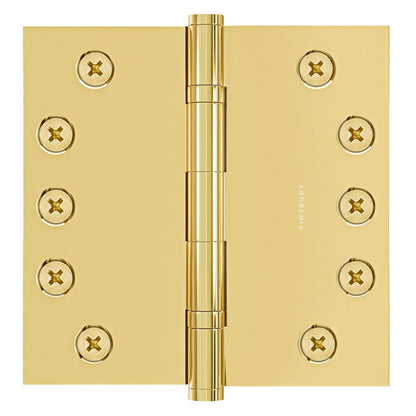 5x5 Inch Solid Brass Ball Bearing Door Hinge - Non Lacquered Polished Brass.