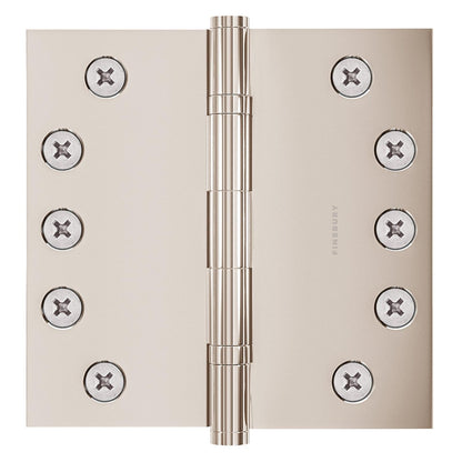 5x5 Inch Solid Brass Ball Bearing Door Hinge - Polished Nickel.
