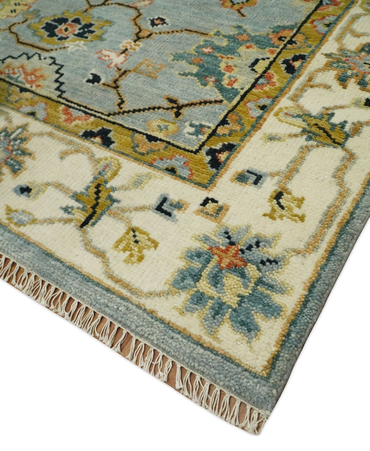 Antique Traditional Silver and Ivory Hand Knotted Oriental Oushak Multi Size wool Area Rug.